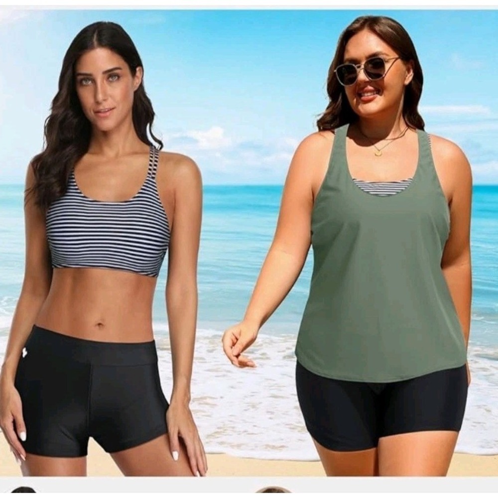 Aqua Eve Women 3 Piece Plus Size Tankini Swimsuits Tummy Control Bathing Suit XL